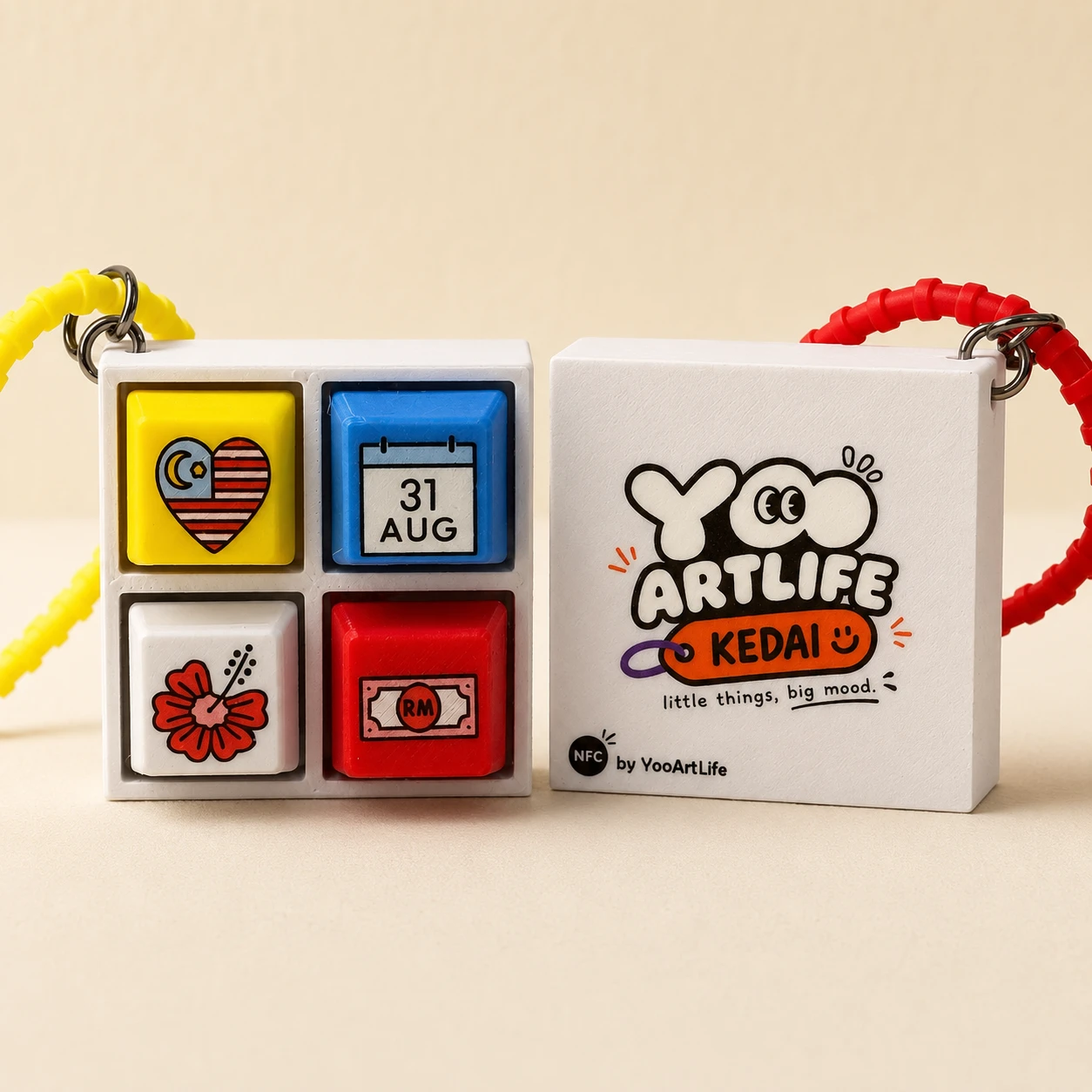 A 2×2 Keycap Clicker with four brand keycaps