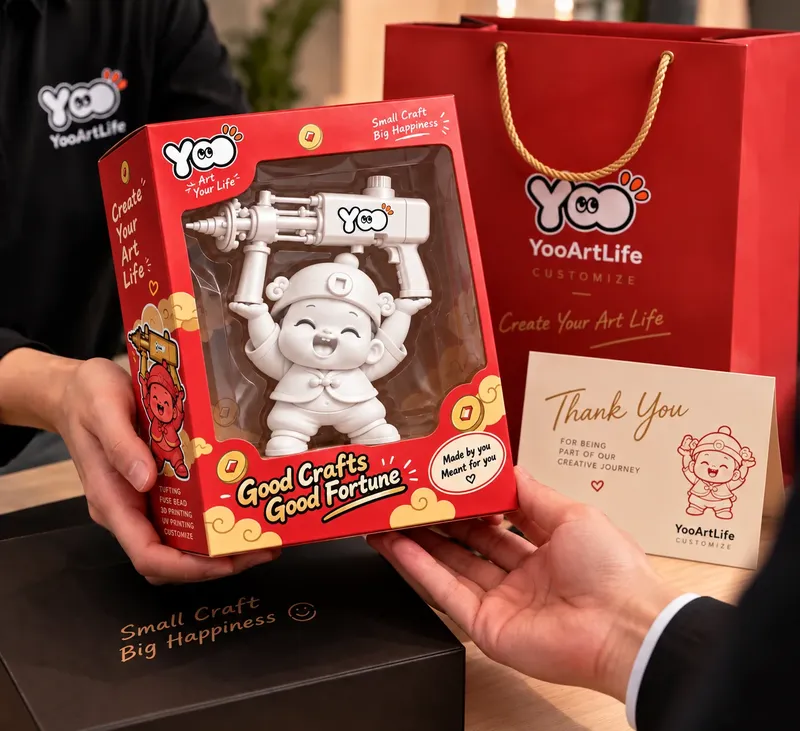 A boxed Mini3D figure handed to a client
