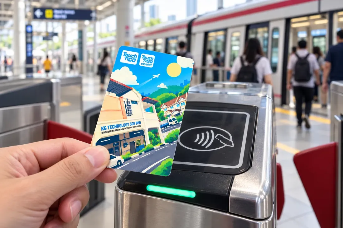 Tapping the illustrated card at an LRT station gate